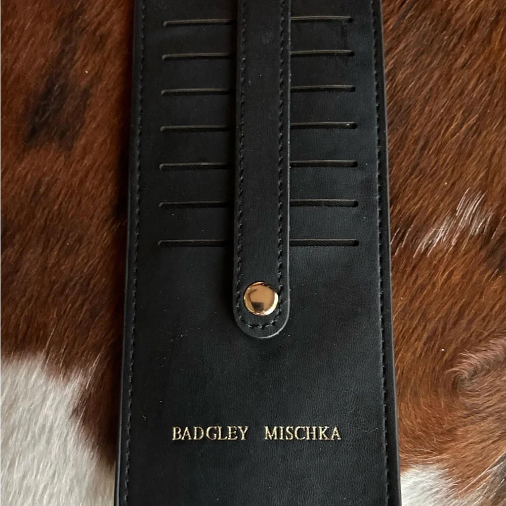 New Badgley Mischka Black Leather Card Holder